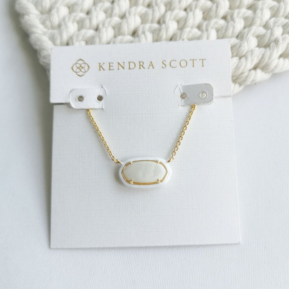 Kendra Scott Elisa Gold Ivory Mix Enamel Framed Necklace